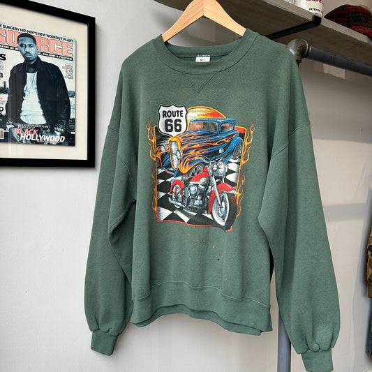 VINTAGE 90s | Hot Rods Biker Route 66 Crew Sweater sz XL