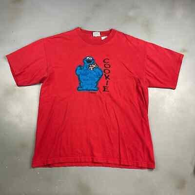 VINTAGE 90s Sesame Street Cookie Monster Red T-Shirt sz Large Adult
