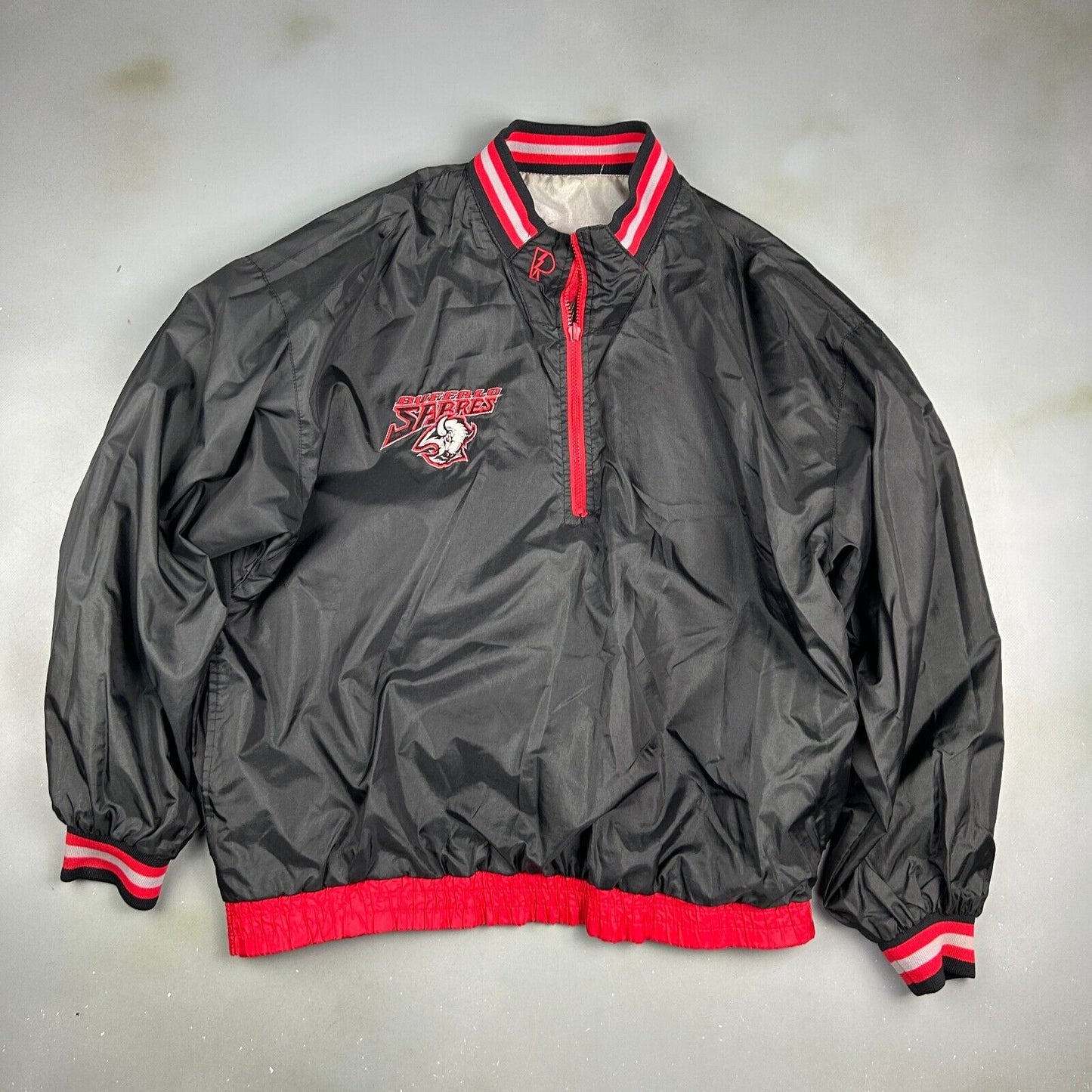 VINTAGE 90s | NHL Buffalo Sabres Reversible 1/4 Zip Pro Player Jacket sz L Adult