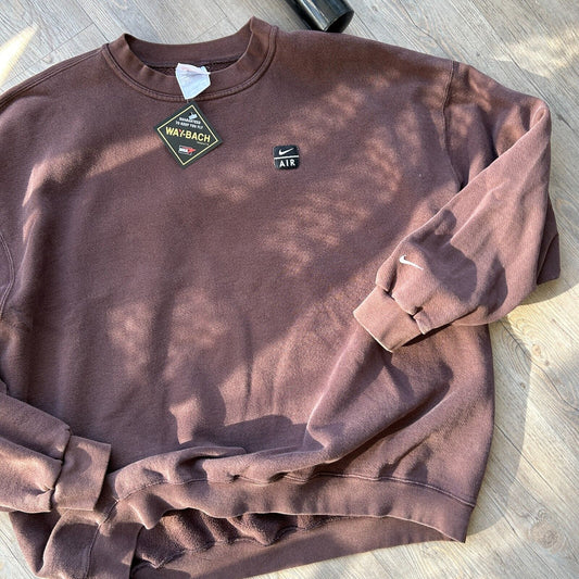 VINTAGE 90s | NIKE Air Embroidered Swoosh Brown Crewneck Sweater sz XXL Adult