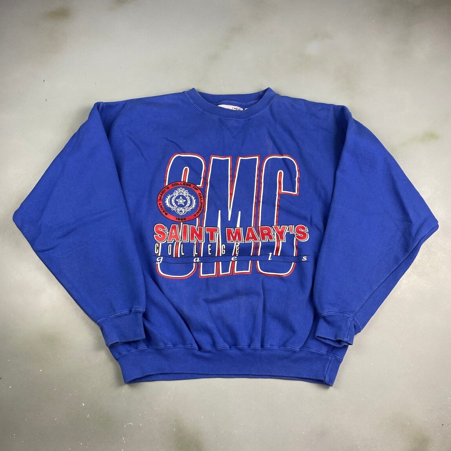 VINTAGE 90s Saint Marys College Blue Crewneck Sweater sz Large Mens Adult