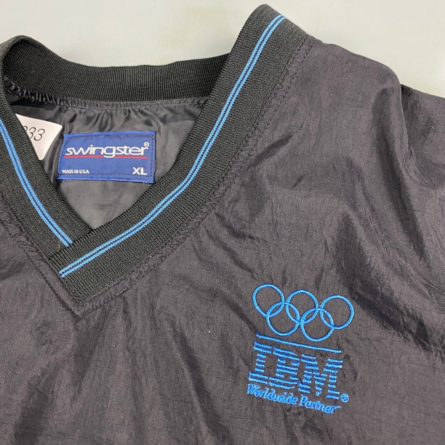 VINTAGE 90s Olympics IBM Black Pullover Windbreaker Jacket sz XL Adult