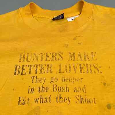 VINTAGE 90s Hunters Make Better Lovers Faded Yellow T-Shirt sz XL Men Adult
