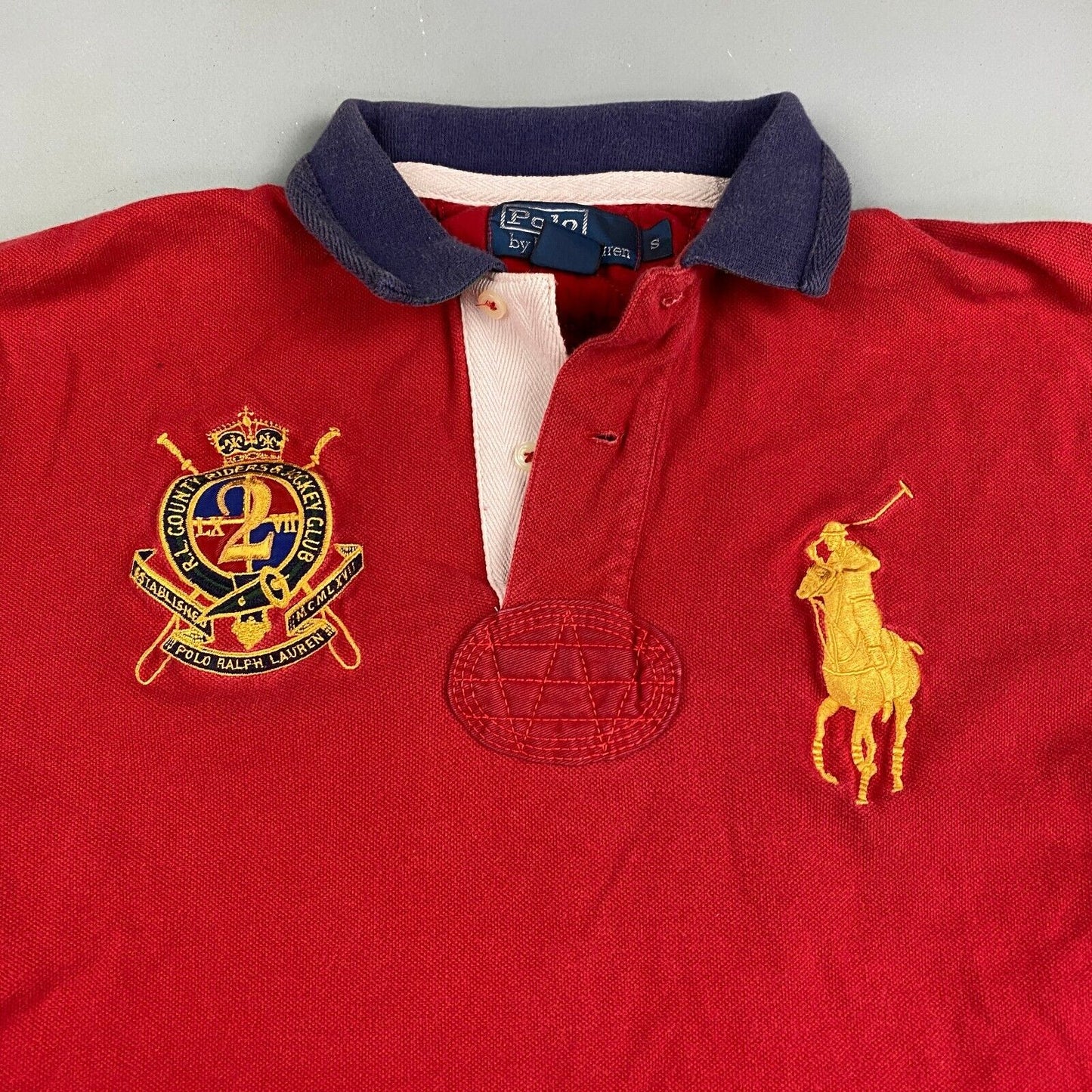 VINTAGE Ralph Lauren Polo Crest Red Polo Shirt sz Small Men Adult