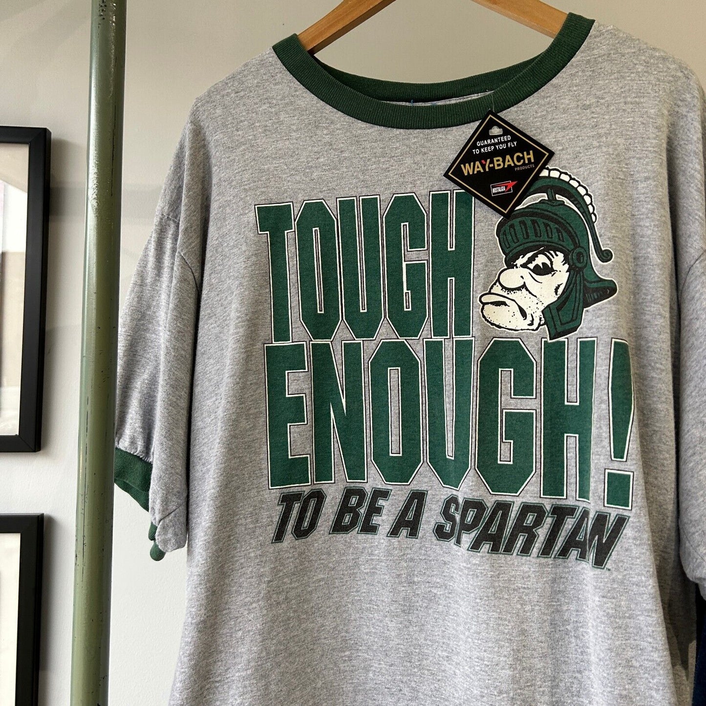 VINTAGE | Tough Enough To Be A Spartan Ringer T-Shirt sz L Adult