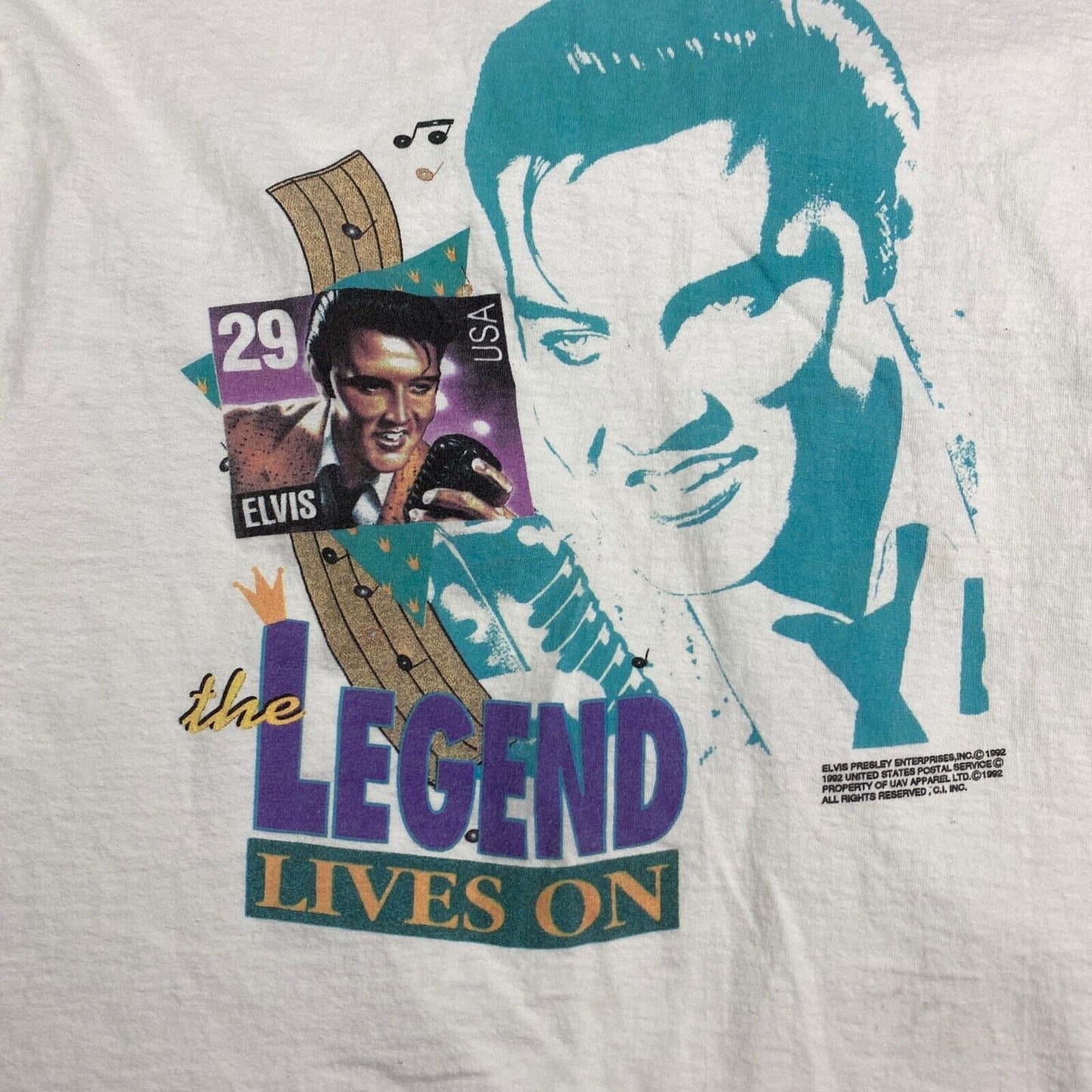 VINTAGE 90s Elvis Presley Legend Lives On White T-Shirt sz Large Men Adult
