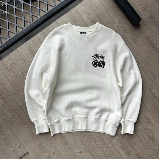 STUSSY | Dice Logo White Crewneck Sweater sz S/M