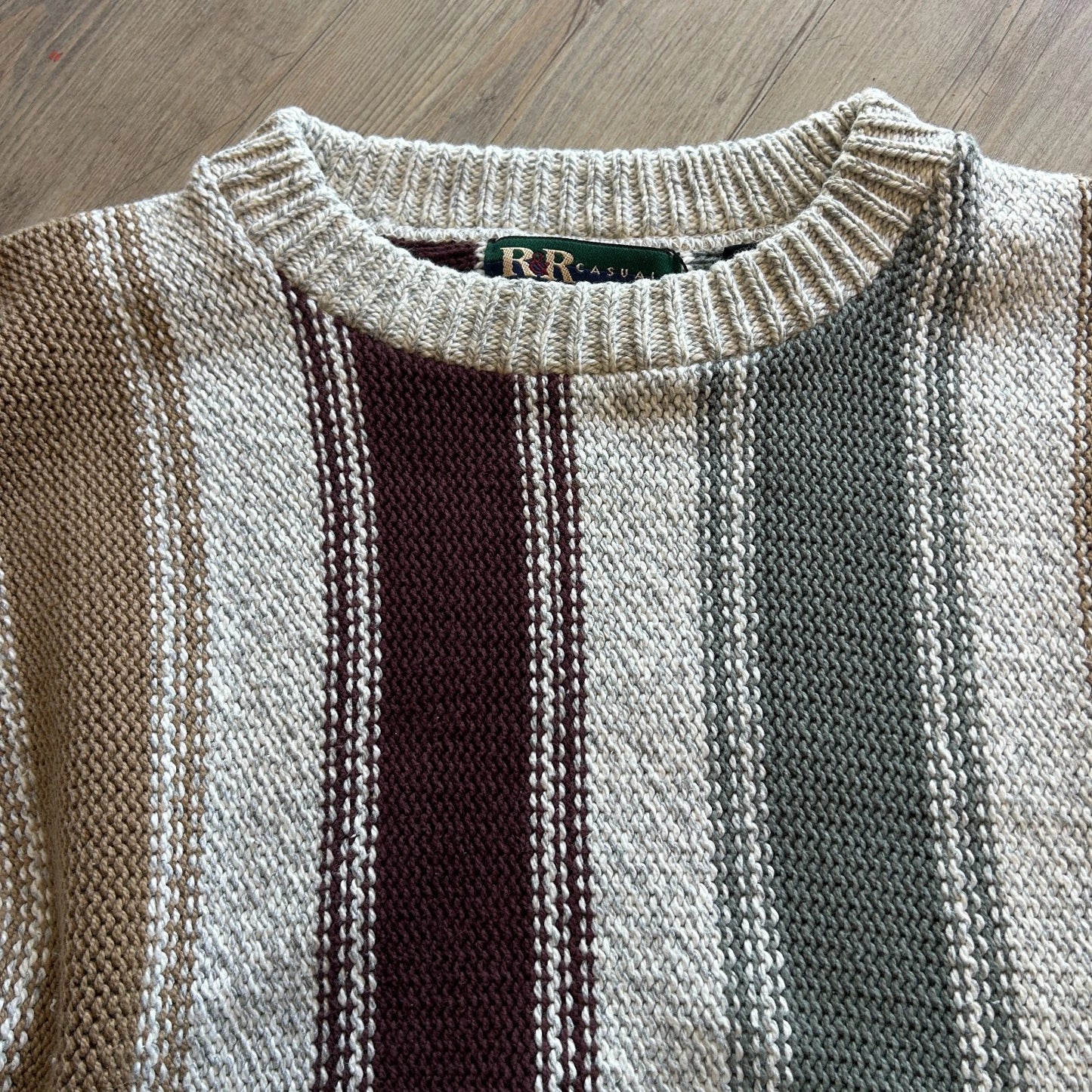 VINTAGE 90s | R&R Vertical Striped Earthtone Knit Sweater sz M