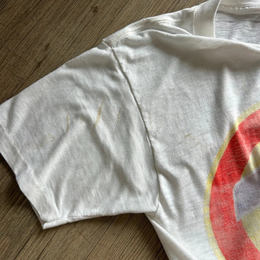 VINTAGE 90s | Tide Racing Heavy Fade Paper Thin White T-Shirt sz M