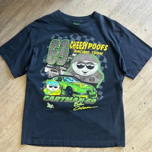 VINTAGE 90s | South Park Cartman 69 Cheesy Poofs Racing Team T-Shirt sz L