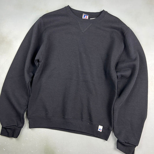 VINTAGE Russell Athletic Blank Black Crewneck Sweater sz XS Adult