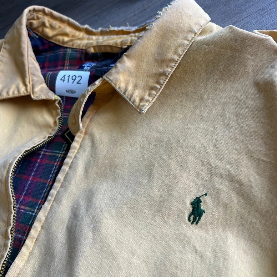VINTAGE 90s | Polo By Ralph Lauren Faded Thrashed Yellow Harrington Jacket sz XL