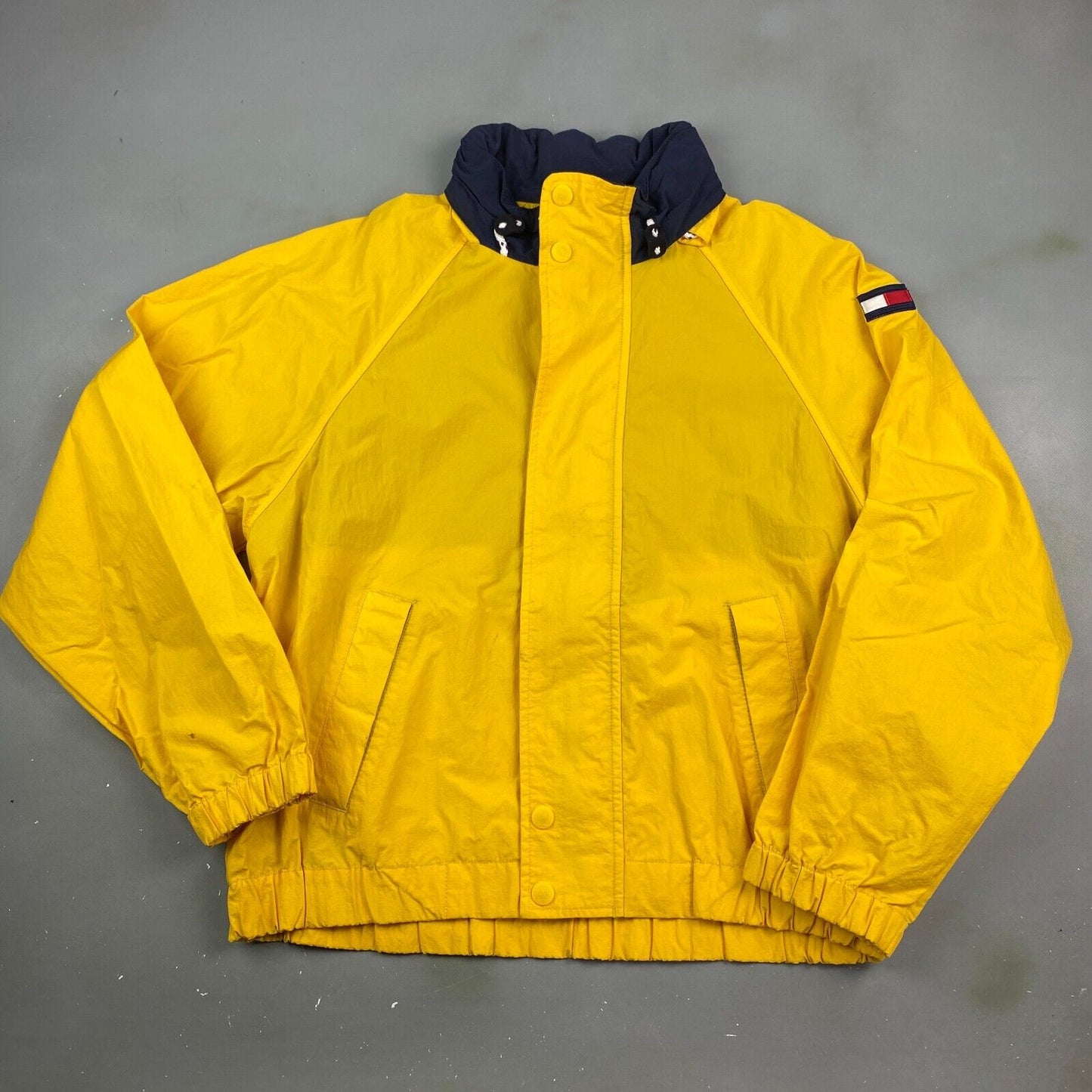 VINTAGE 90s Tommy Hilfiger Yellow Windbreaker Jacket sz Large Men