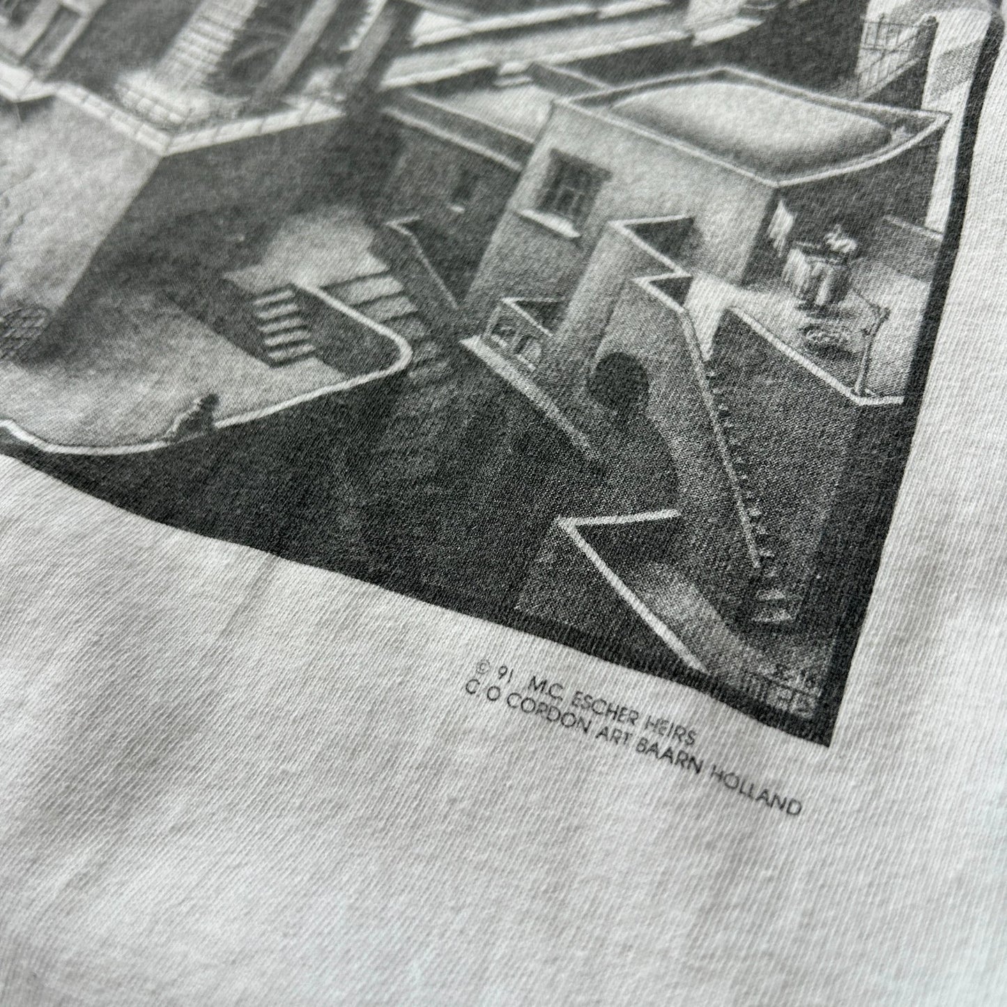VINTAGE 1991 | M.C. Escher Waterfall Lithograph Artwork T-Shirt sz L