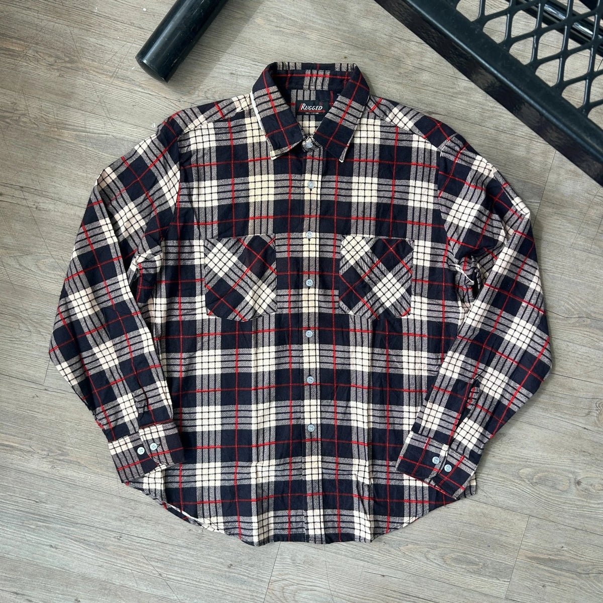 VINTAGE | Rugged Plaid Flannel Button Down Shirt sz L