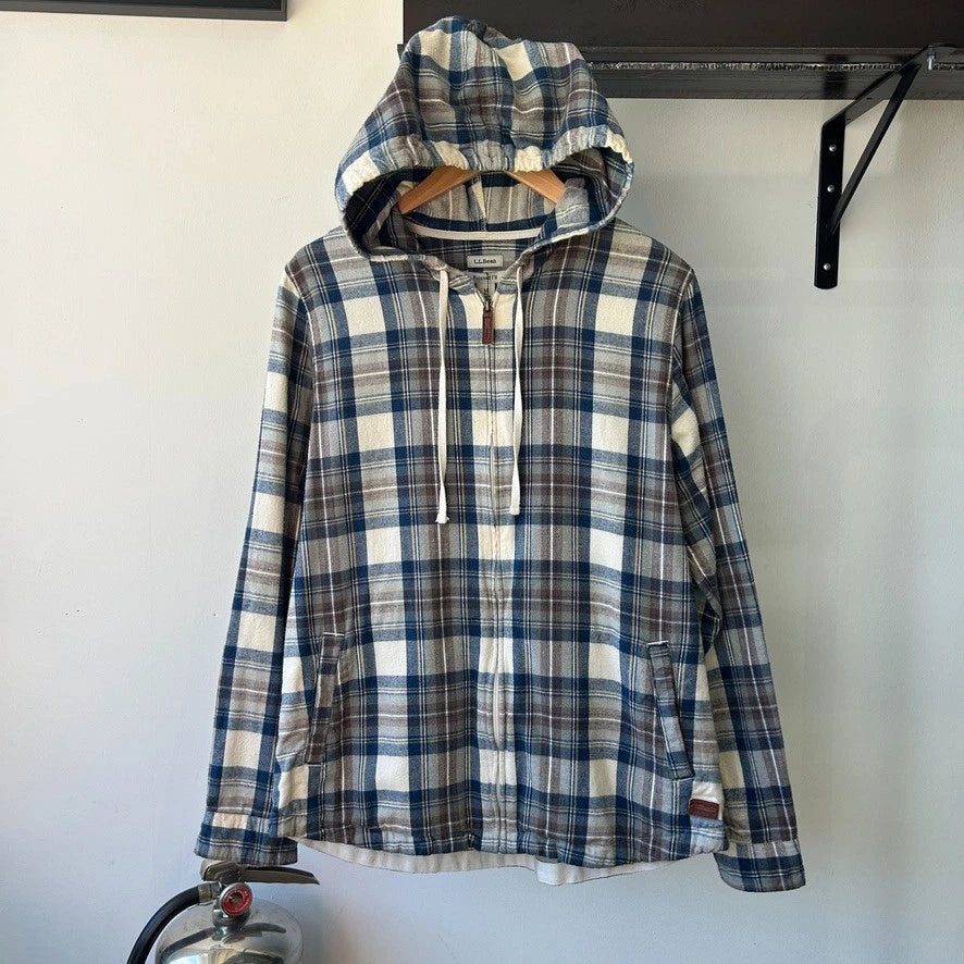 VINTAGE | L.L Bean Plaid Flannel Zip Up Hooded Shirt sz M/L