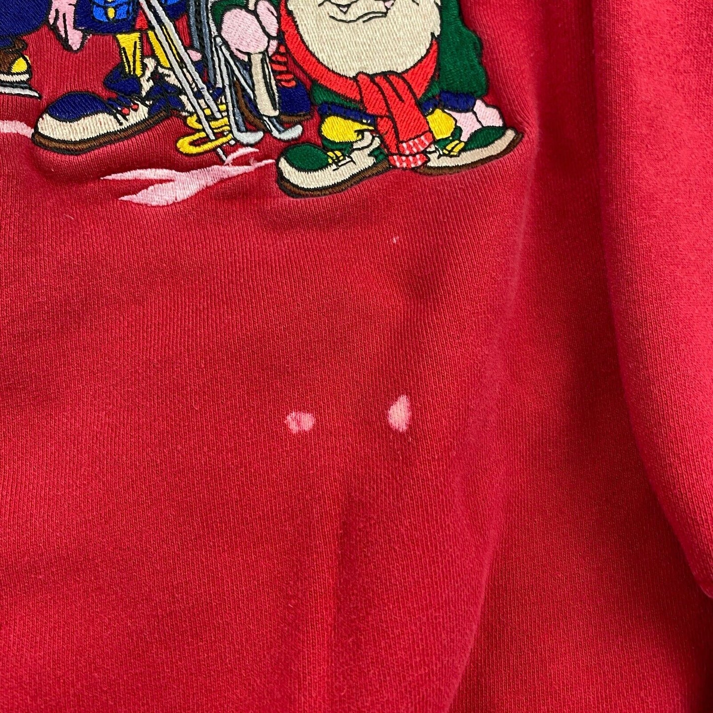 VINTAGE Looney Tunes Cartoon Skiing Embroidered Crewneck Sweater sz L Youth