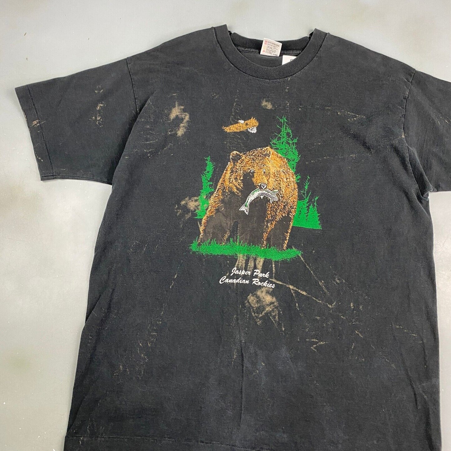 VINTAGE 90s Grizzly Bear Canadian Rockies Faded Black T-Shirt sz XL Men Adult