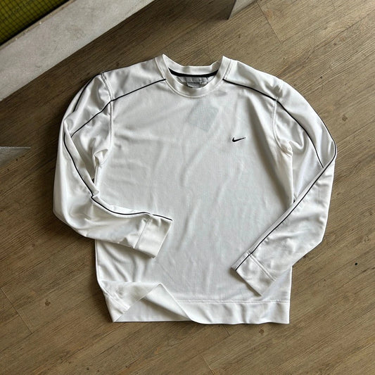 2000s | NIKE Sm Swoosh White Pin Stripe Long Sleeve Jersey T-Shirt sz L