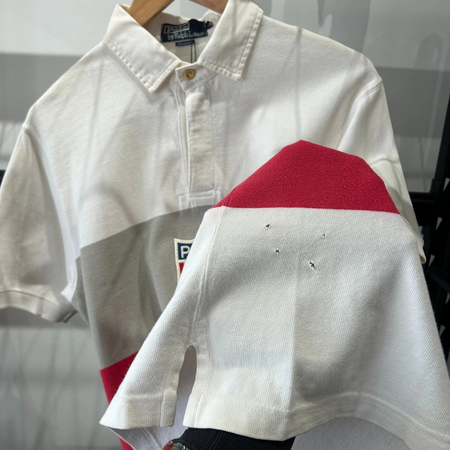 VINTAGE 90s | Polo by Ralph Lauren K-Swiss Crest Stadium Striped Polo Shirt sz M