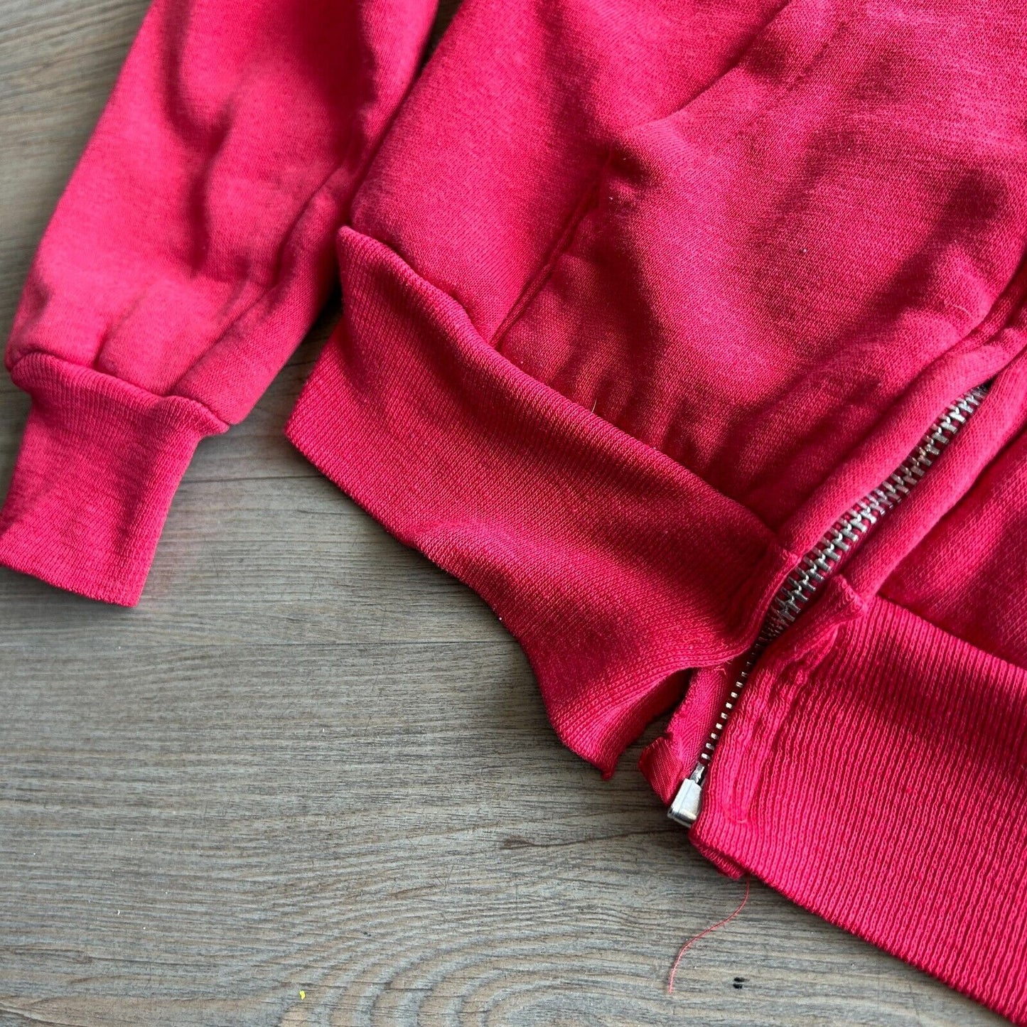 VINTAGE 60s 70s | Blank Red Thermal Lined Zip Up Hoodie Sweater sz S Adult