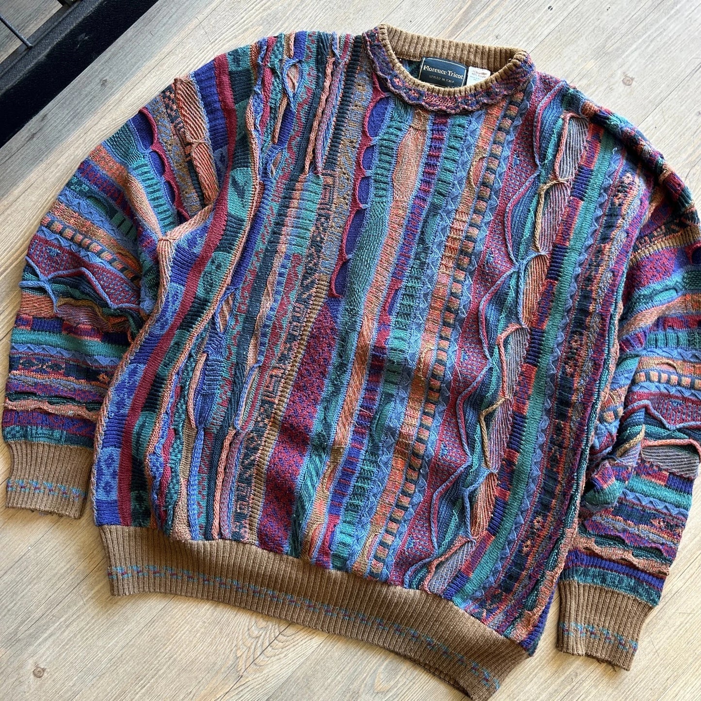 VINTAGE 90s | Florence Tricot Coogi Style 3D Knit Sweater sz L/XL