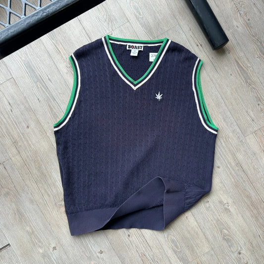 VINTAGE Y2k | Boast Pot Leaf Cable Knit Vest Sweater sz L/XL