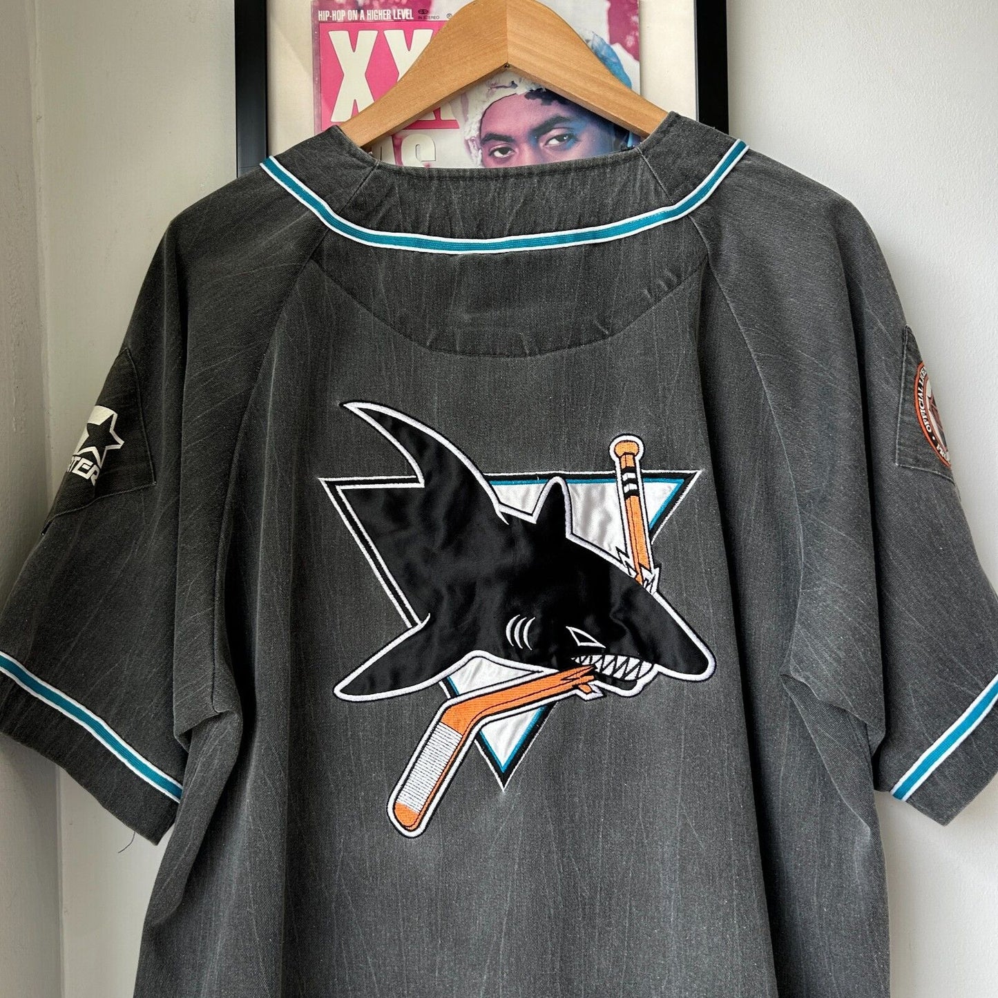 VINTAGE 90s | San Jose Sharks STARTER Baseball Jersey sz L