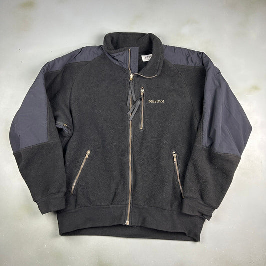 VINTAGE 90s Marmot Full Zip Black Tech Fleece Sweater sz Large Adult