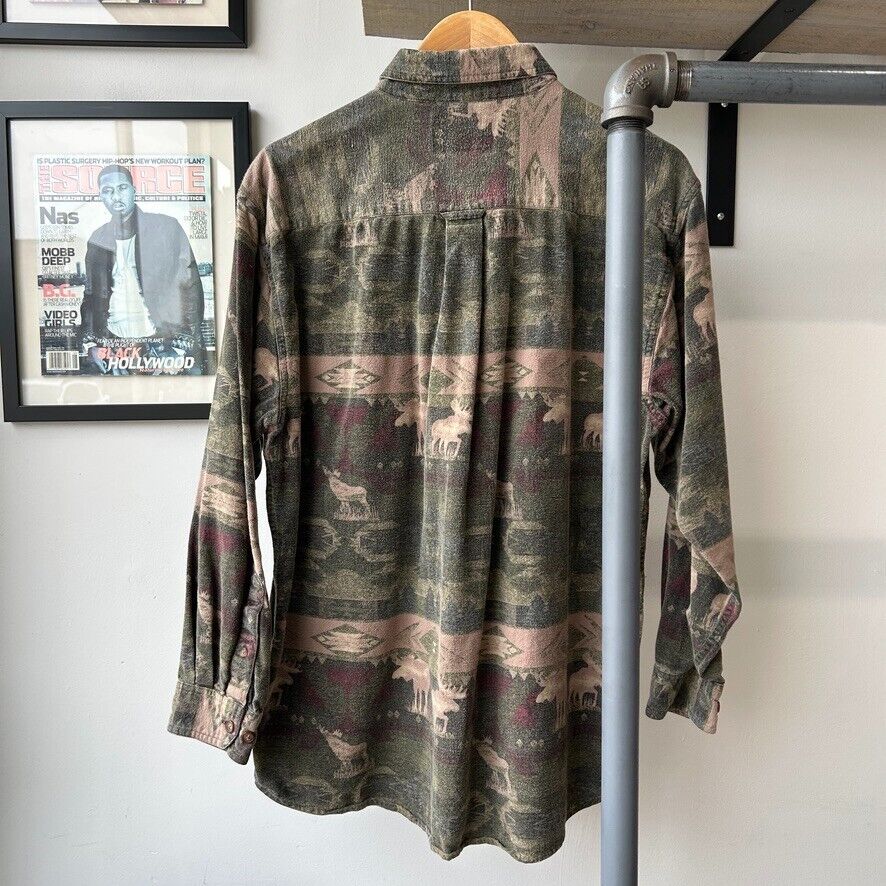 VINTAGE | Woods & Water Aztec Nature Cloth Flannel Button Down Shirt sz L
