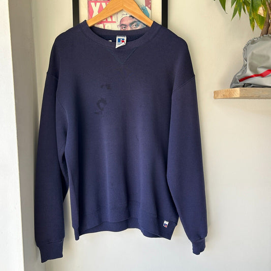 VINTAGE | Russell Athletic Blank Navy Crewneck Sweater sz L Made in USA