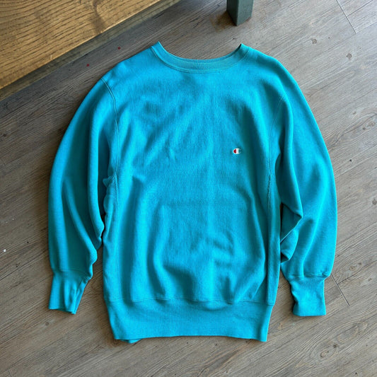 VINTAGE 90s | Champion Reverse Weave Teal Blue Crew Sweater sz XL