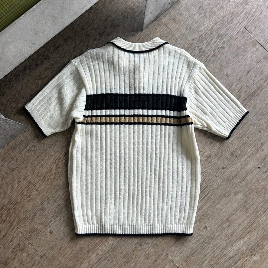 VINTAGE 90s | Koman Striped Ribbed Knit Polo Shirt sz L