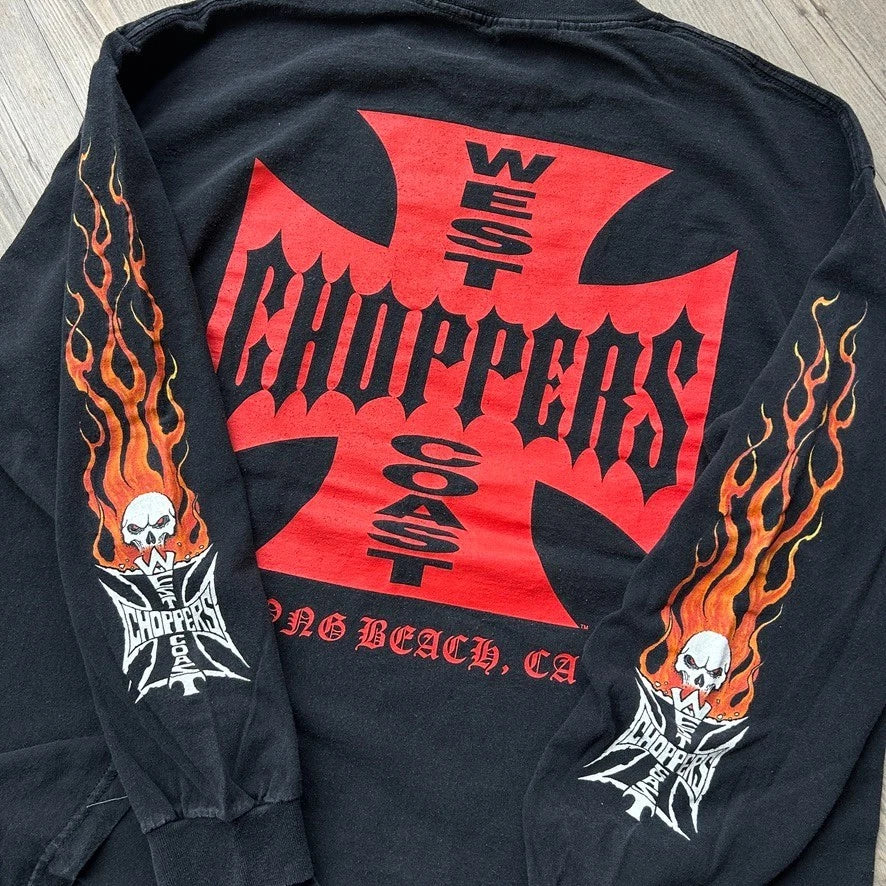 VINTAGE | West Coast Choppers Skull Flames Long Sleeve T-Shirt sz XL