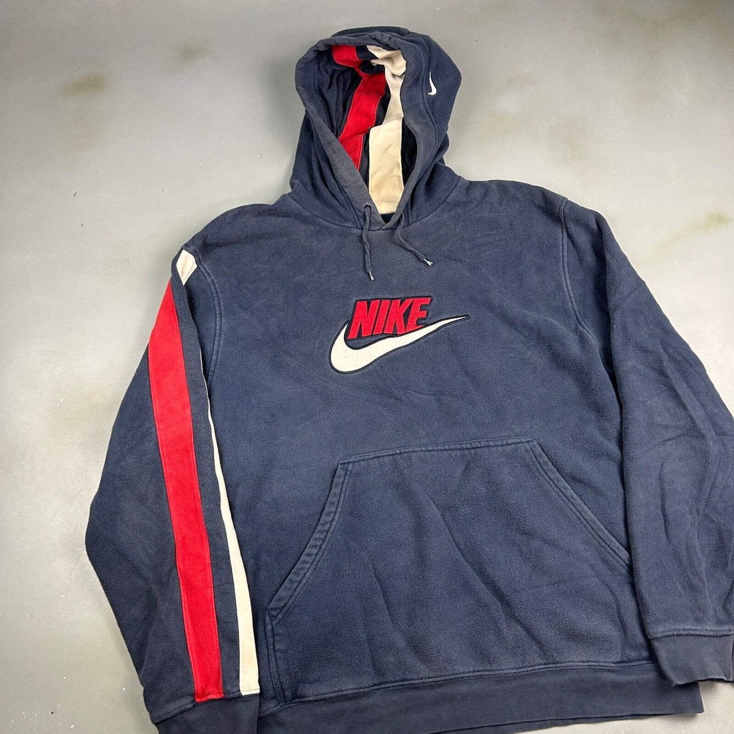 VINTAGE NIKE Embroidered Logo Striped Fleece Hoodie Sweater sz XL Adult