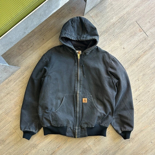 CARHARTT | Vintage Faded Black Hooded Active Jacket sz M/L