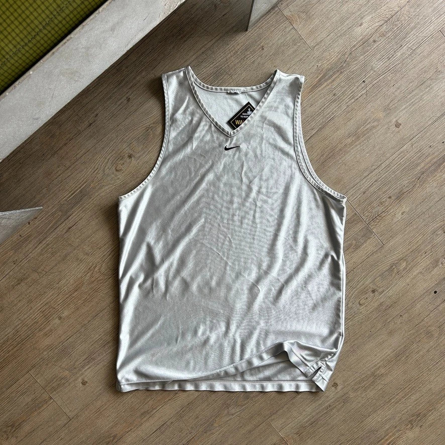 1990s | NIKE Mid Swoosh Silver Sleeveless Jersey Shirt sz L