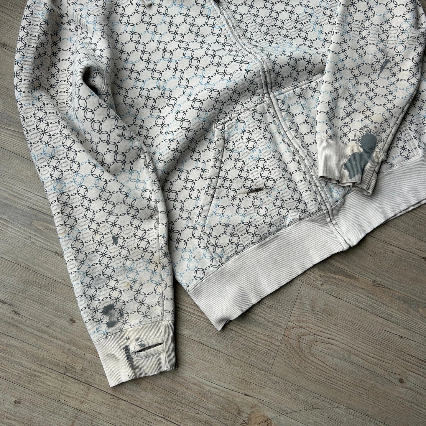 OAKLEY | Geometric Logo Thrashed Zip Up Hoodie Sweater sz XL