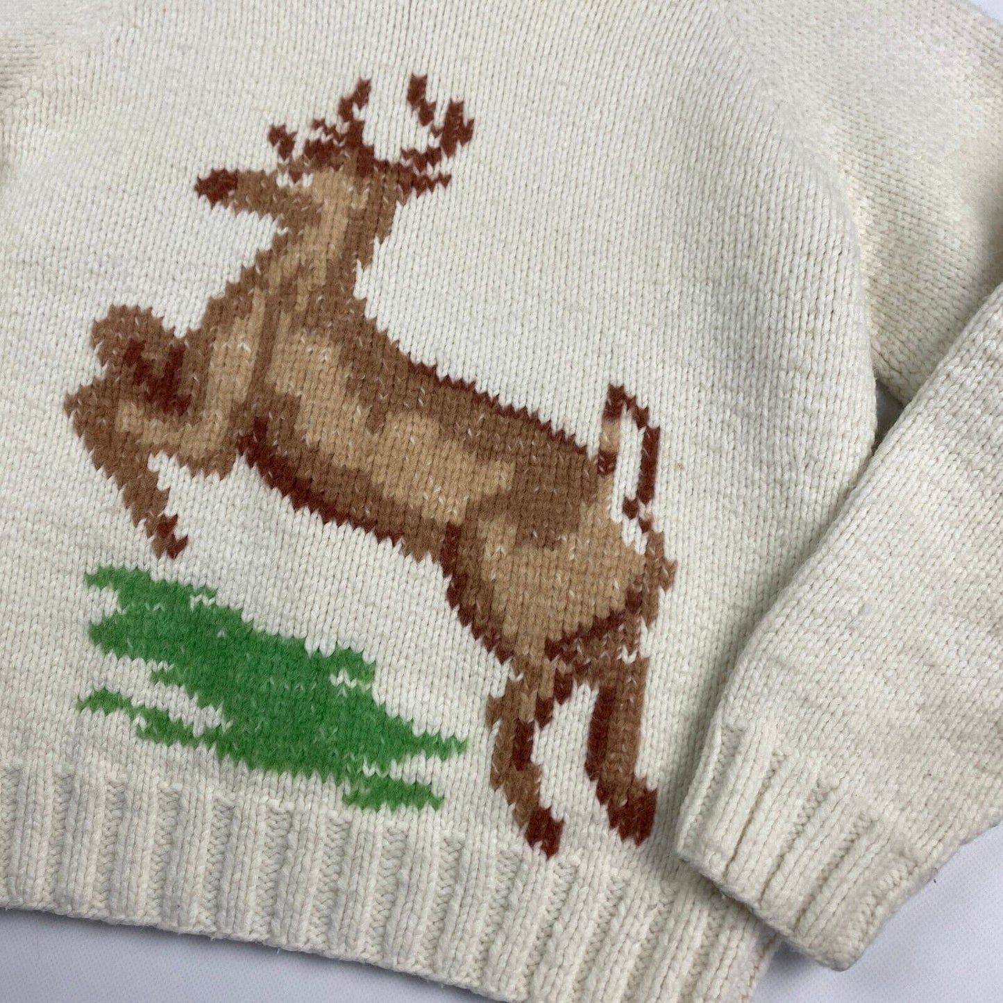 VINTAGE 70s Deer Print Cowichan Knit Zip Up Cardigan Sweater sz Medium Men