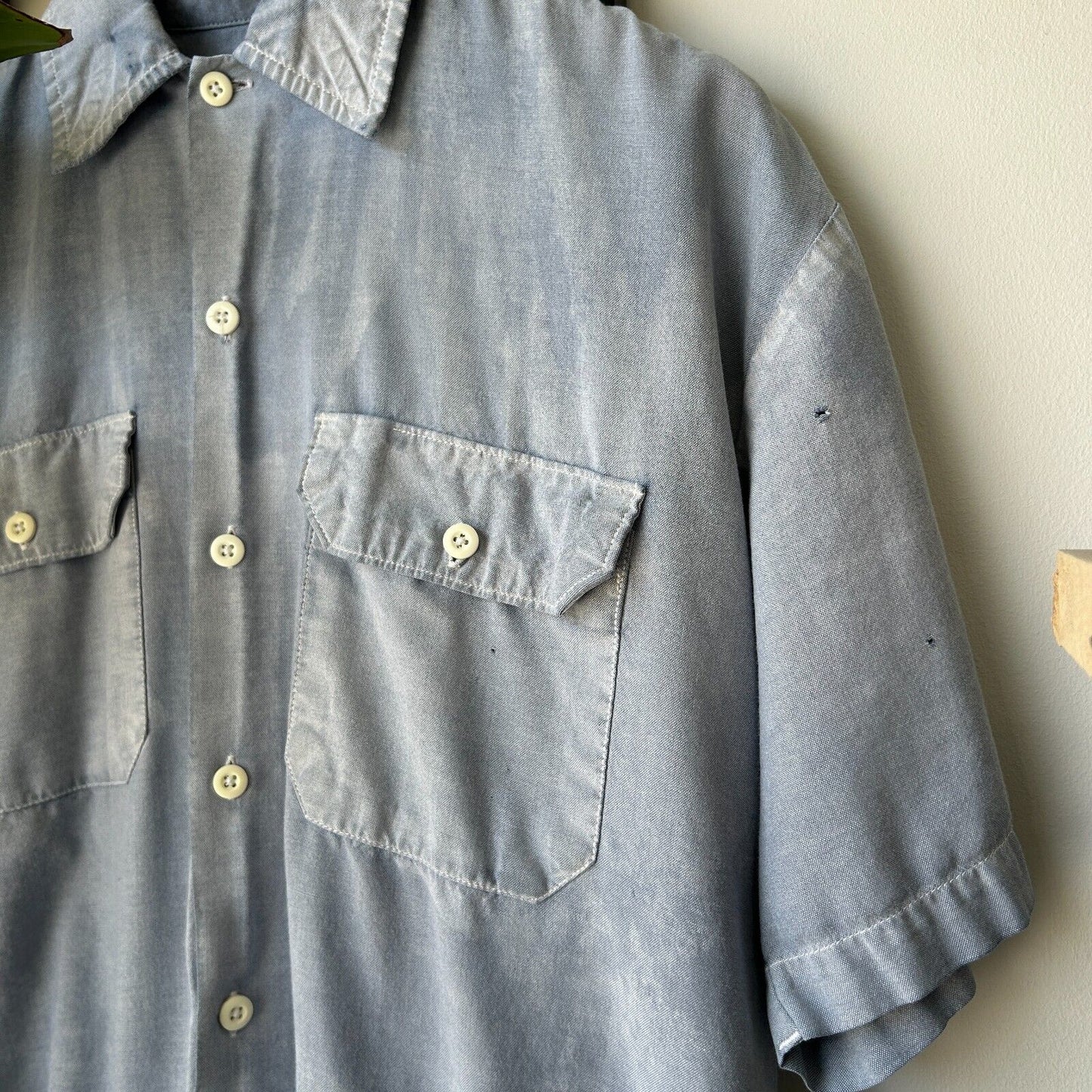 VINTAGE | Dickies Faded Blue Short Sleeve Button Snap Shirt sz M