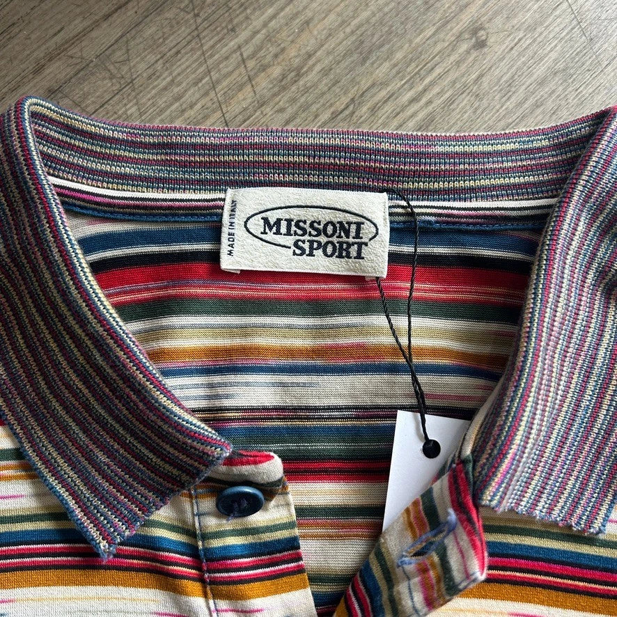1990s MISSONI SPORT | Multi Color Striped Knit Polo Shirt sz M/L
