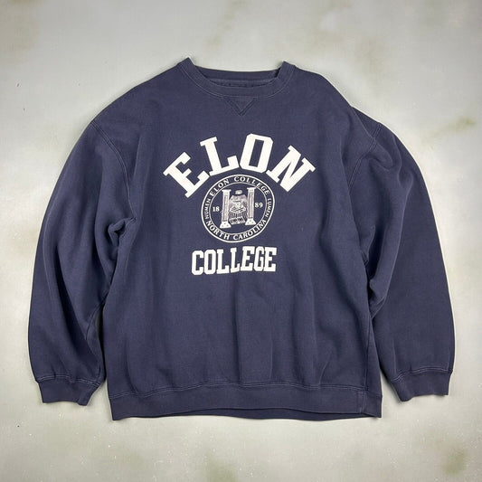 VINTAGE | Elon College North Carolina Navy Crewneck Sweater sz XL Adult