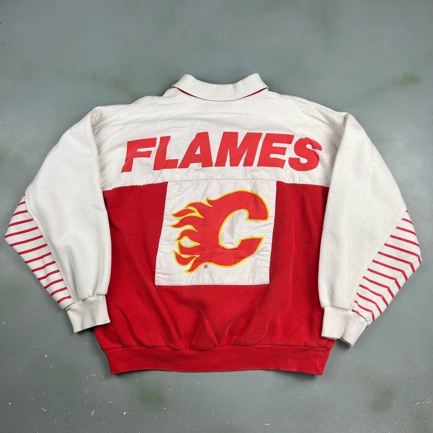 VINTAGE 90s NHL Calgary Flames Embroidered Collared Sweater sz Medium Adult