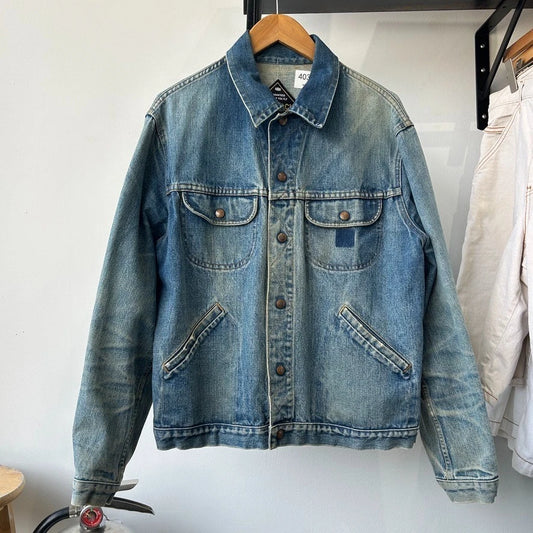 VINTAGE 70s 80s | GWG Sun Faded Button Snap Denim Trucker Jacket sz M/L