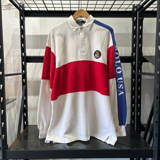 VINTAGE 1988 | Polo by Ralph Lauren Polo USA Cookie Stadium Rugby Shirt sz M