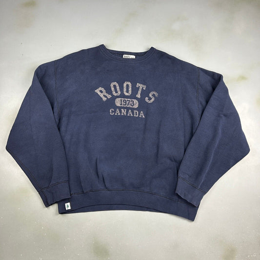VINTAGE Roots Canada Faded Heavyweight Crewneck Sweater sz Large Adult