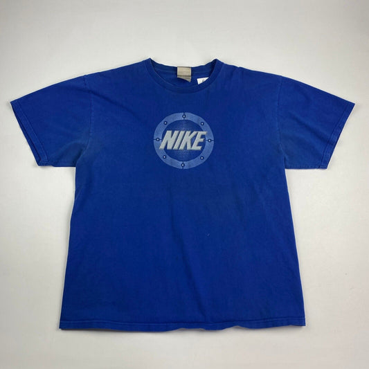 VINTAGE 90s y2K NIKE Big Logo Blue T-Shirt sz Large Men