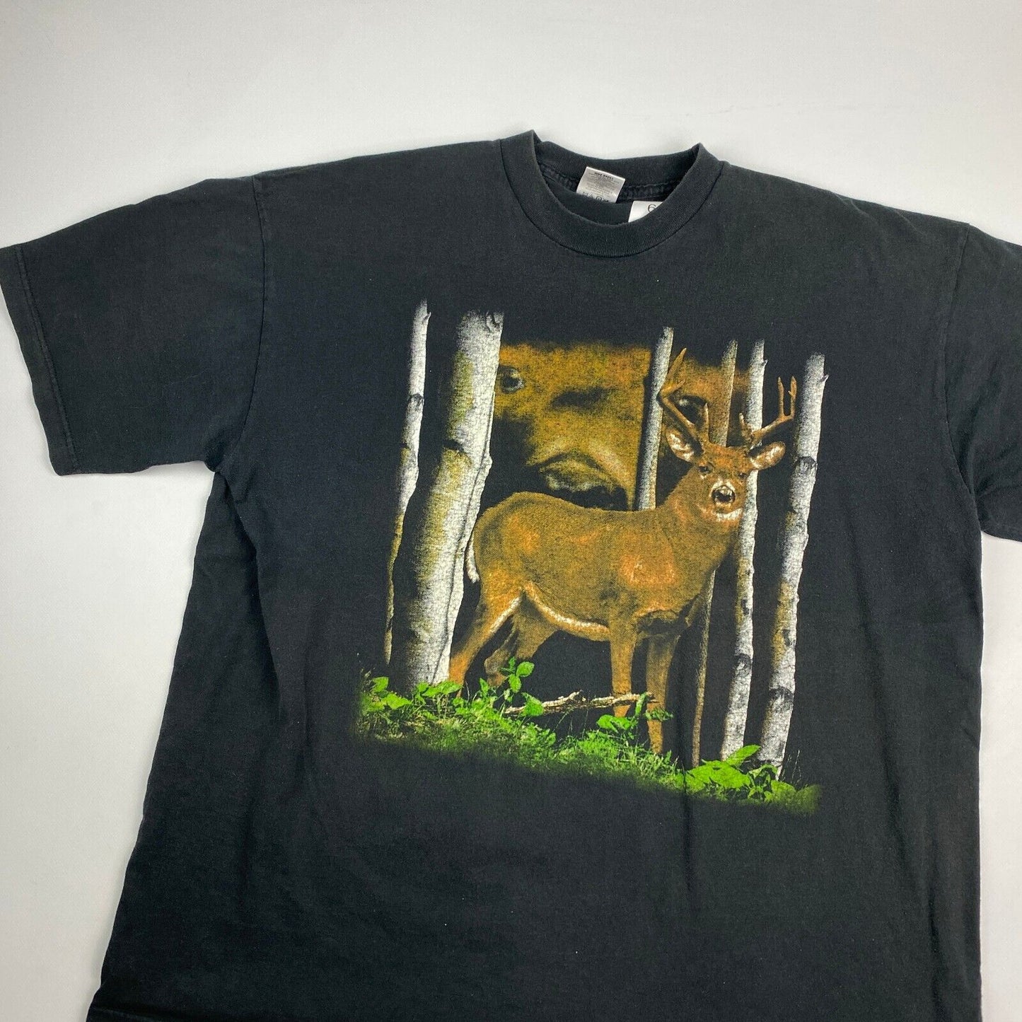 VINTAGE 90s Deer Nature Graphic Black T-Shirt sz XXL Men