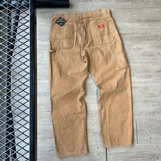 VINTAGE 90s | DICKIES Red Patch Faded Tan Workwear Carpenter Pants sz W36 L32