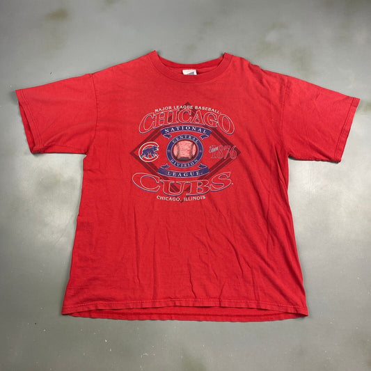 VINTAGE MLB Chicago Cubs Baseball Graphic Red T-Shirt sz Large Adult